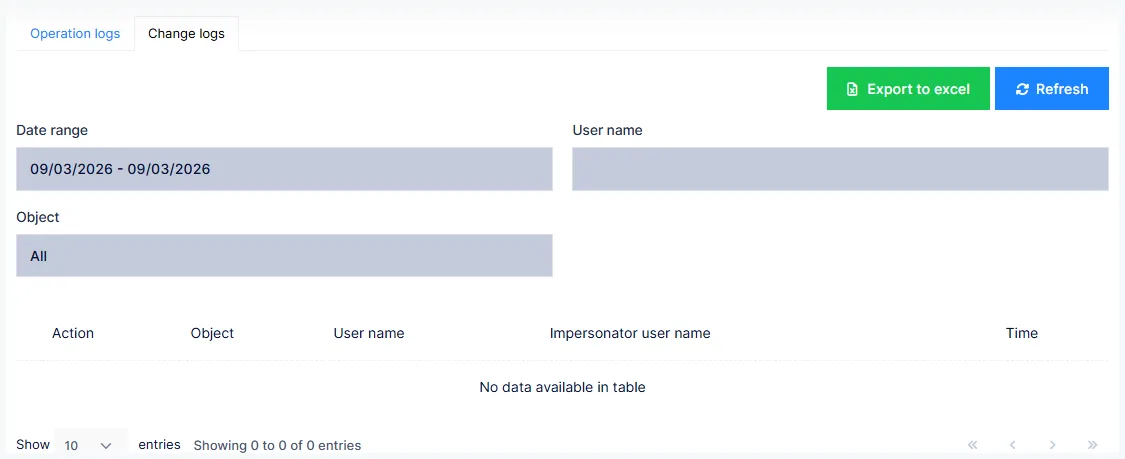 Audit Logs: the Change logs tab