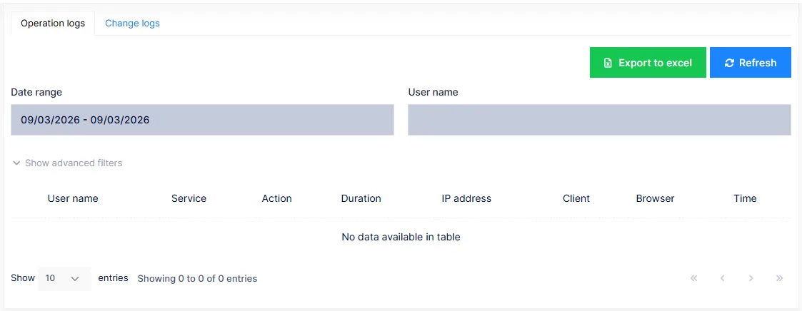 The Audit Logs screen with its filters
