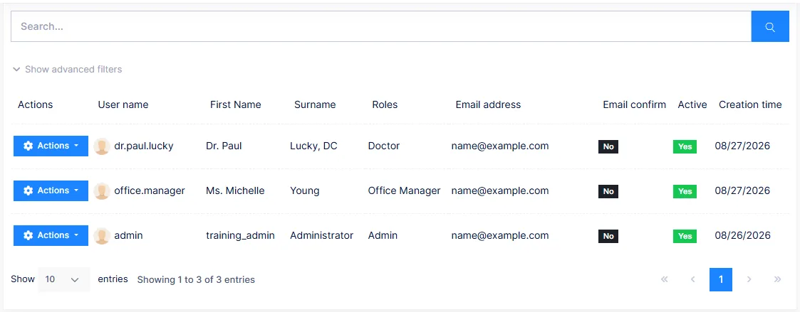 The Users list