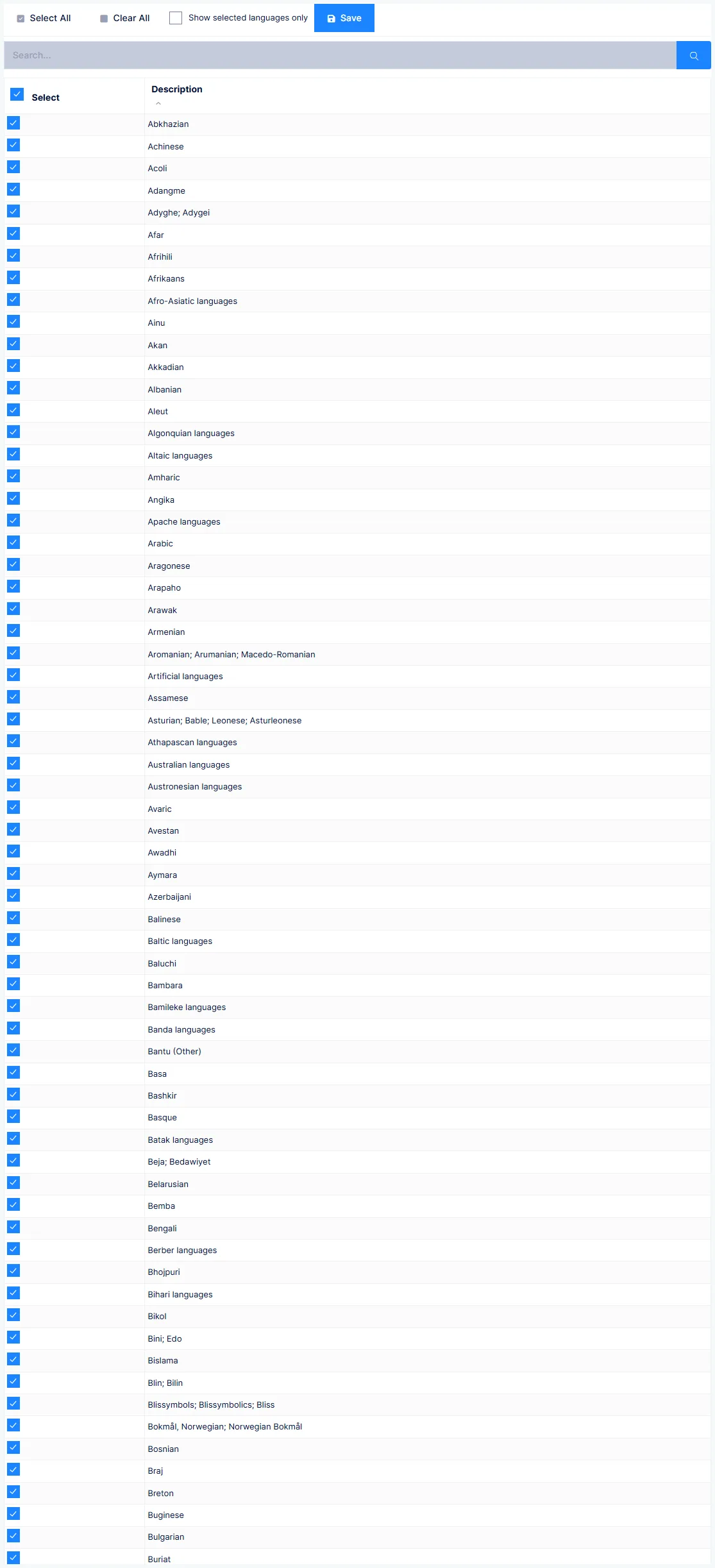 The Languages catalog