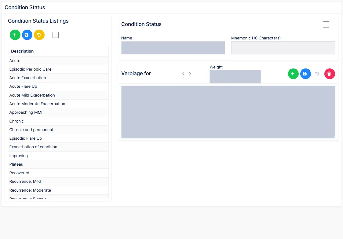 Condition Status: the listing, and the verbiage for the selected status