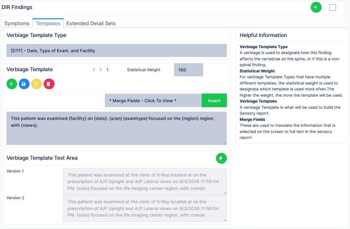 DIR Findings: the Templates tab