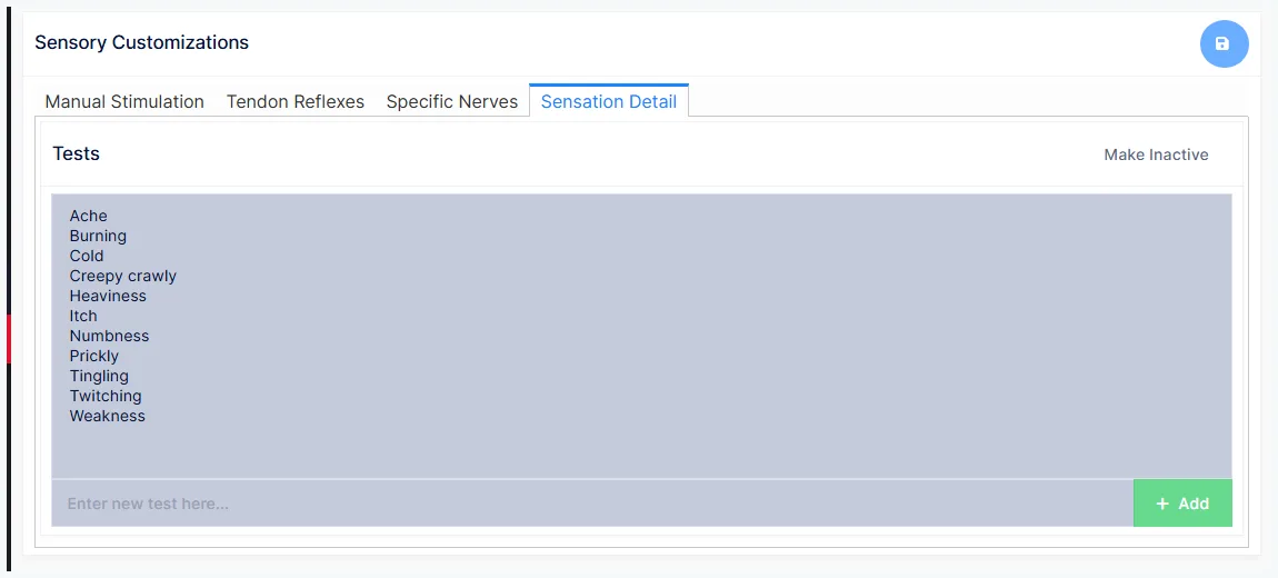 Sensory customization: the Sensation Detail tab