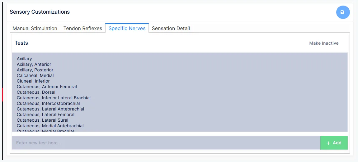 Sensory customization: the Specific Nerves tab