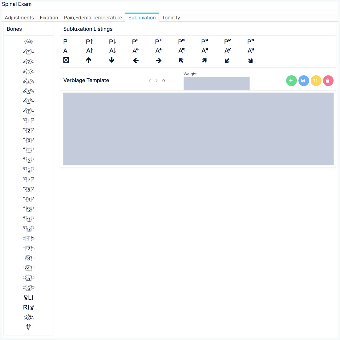 Spinal Exam customization: the Subluxation tab