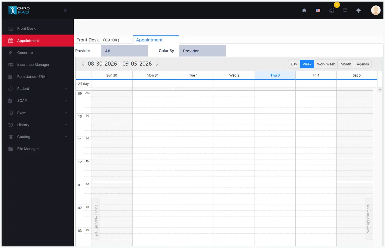 The Appointment book — right-click an appointment for the menu