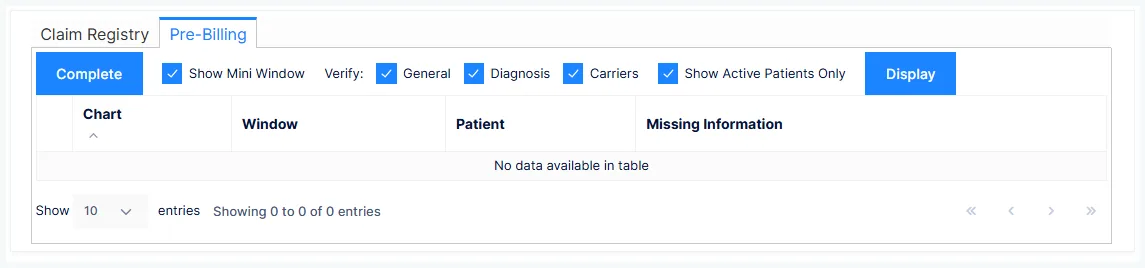The Insurance Manager: the Pre-Billing tab