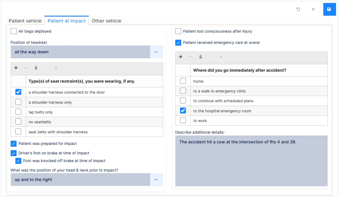 Auto Accident: the Patient at impact tab