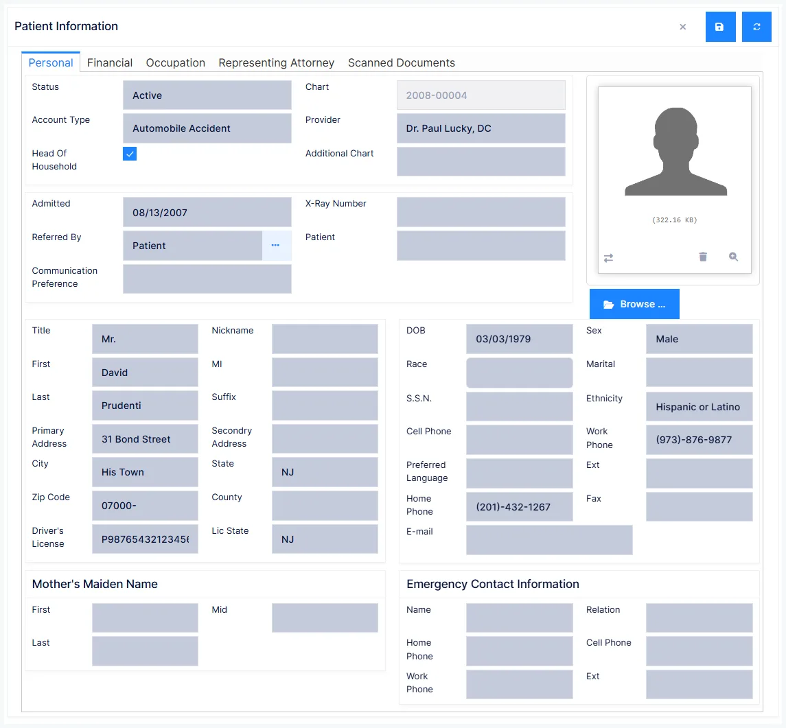 Patient Information: the Personal tab