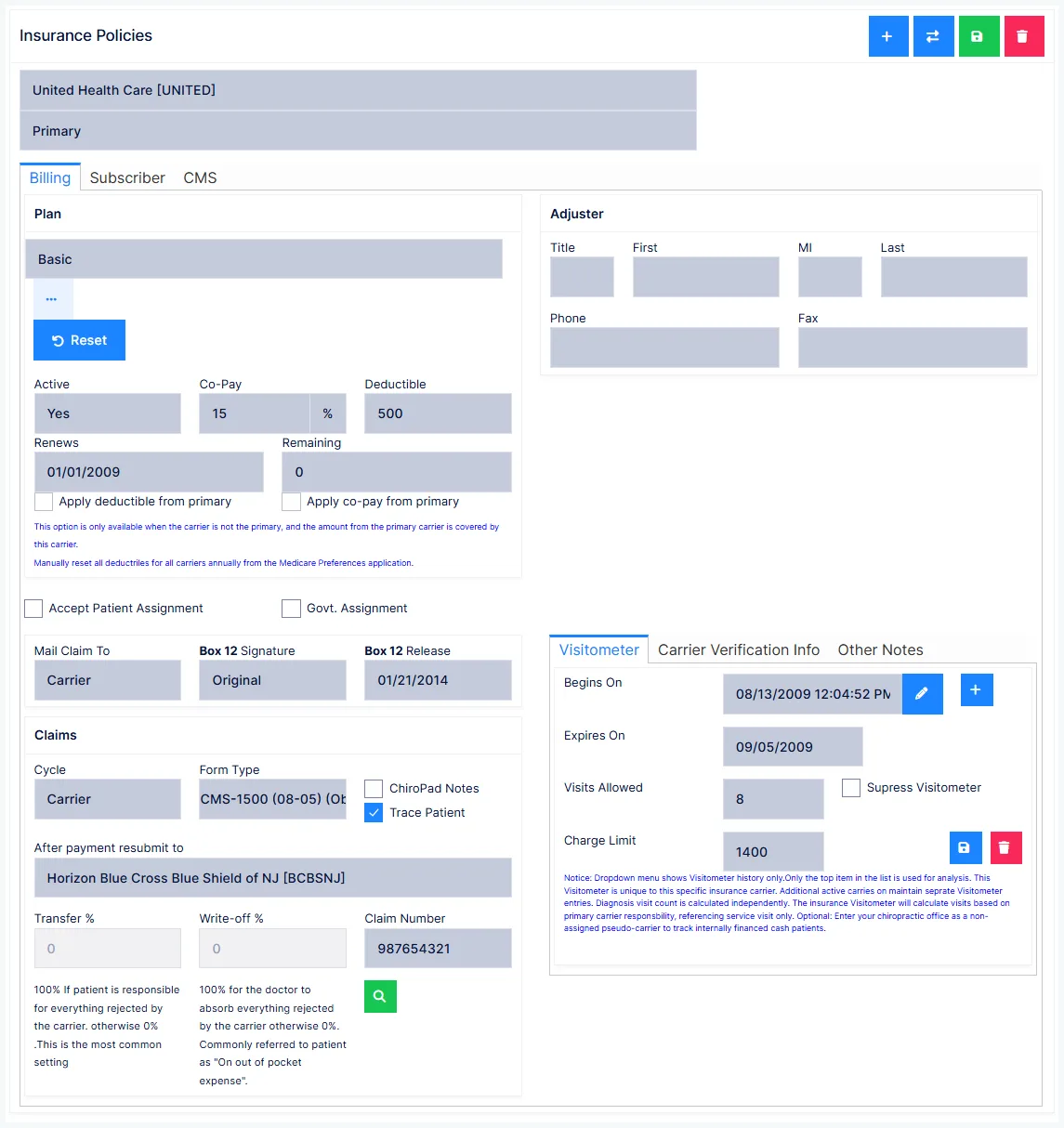 Patient Policies: the Visitometer tab