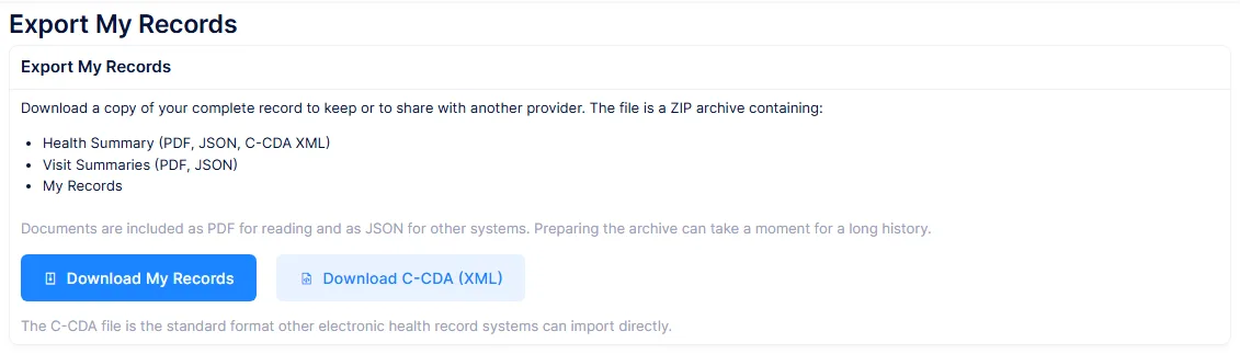 Portal Export My Records