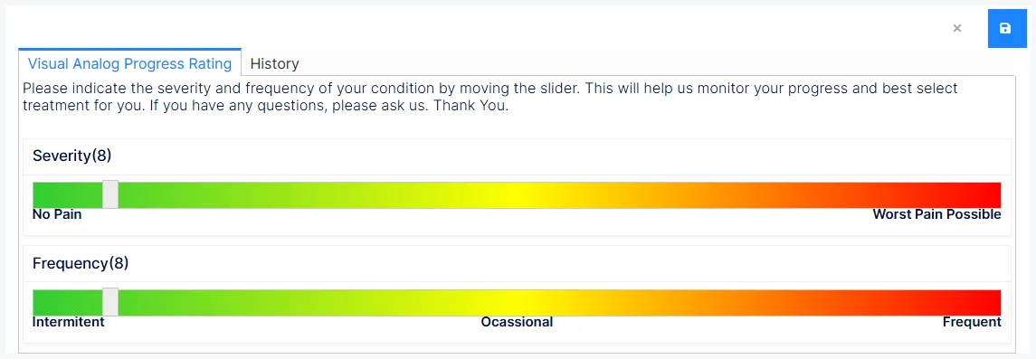 The Pain Scale screen